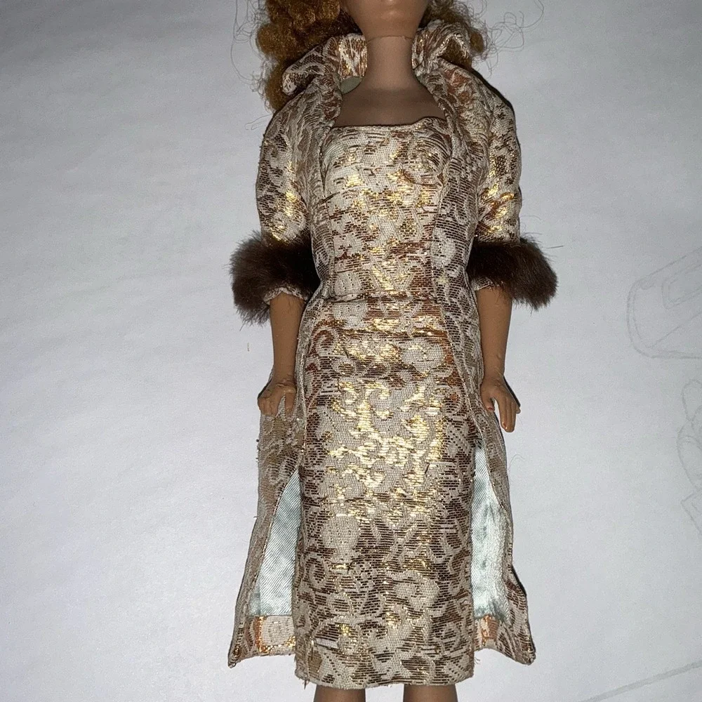 Vintage 1962 60s Barbie Evening Splendor Rare Collectible Gold Dress Jacket Fur